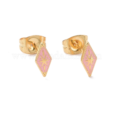 Enamel Rhombus with Star Stud Earrings with 316L Surgical Stainless Steel Pins EJEW-P204-02G-03-1
