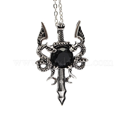 Collier pendentif épée de dragon en obsidienne naturelle G-PW0004-67D-1