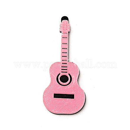 ギター形アクリルビッグペンダント  グリッターパウダー付き  ピンク  64x26x4.5mm  穴：1.5mm MACR-E002-02B-1
