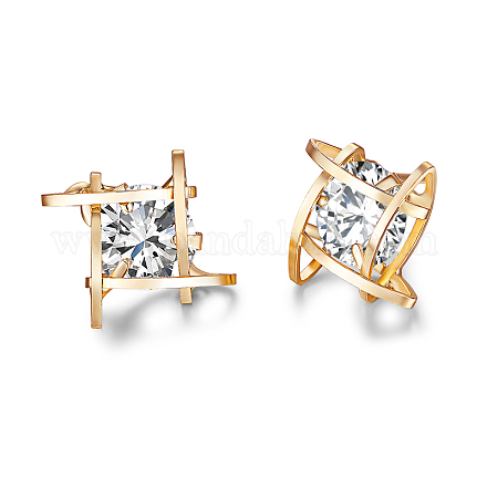 Brass Micro Pave AAA Cubic Zirconia Stud Earring EJEW-EE0004-01G-1