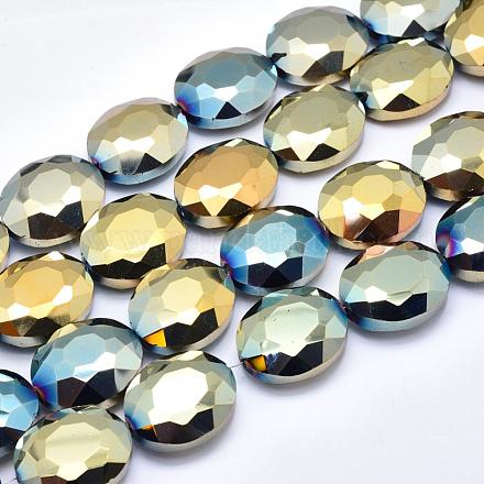 Chapelets de perles ovales de cristal à facettes en verre électrolytique EGLA-F060B-14-1