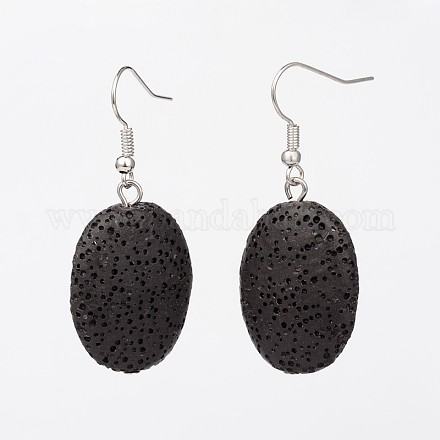 Dyed Oval Synthetic Lava Rock Gemstone Dangle Earrings EJEW-JE01689-1