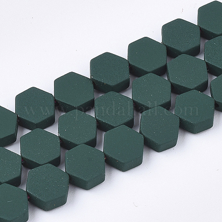塗装非磁性合成ヘマタイトビーズ連売りスプレー  六角  濃い緑  6.5x6x2.5mm  穴：1mm  約66個/連  15.7インチ G-T116-03B-14-1