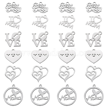 SUNNYCLUE 1 Box 24Pcs 6 Styles Love Heart Charms Stainless Steel Inspirational Words Pendants Ring with Butterfly Jewelry Dangles for Women DIY Earring Necklace Bracelet Jewellery Making STAS-SC0003-65-1