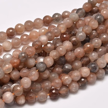 Faceted Natural Multi-Moonstone Round Bead Strands G-F266-22-6mm-1