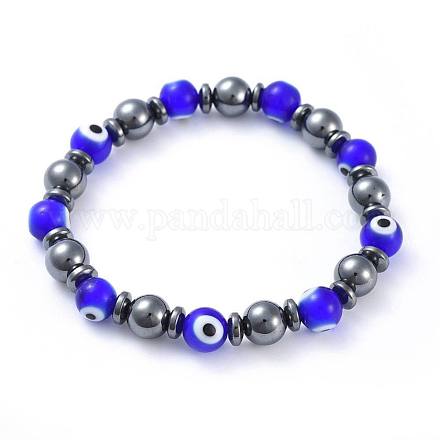 Perlas hechas a mano del mal de ojo de murano pulseras elásticas BJEW-JB04461-02-1