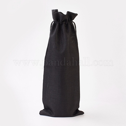 模造黄麻布の袋  ボトルバッグ  巾着袋  ブラック  34~35x14~15cm ABAG-WH0012-A12-1