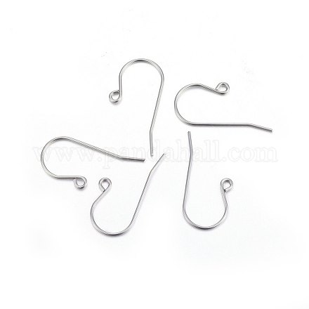 316L Titanium Steel Earring Hooks, Ear Wire, with Horizontal Loop,  Stainless Steel Color, 16x27x0.8mm, Hole: 2mm, Pin: 0.8mm