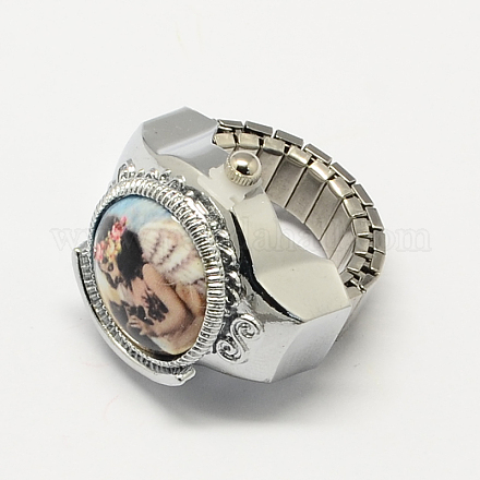 Platinum Тон железа кольцо простирания кварцевые часы RJEW-R119-08F-1