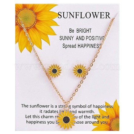 Halskette und Ohrstecker mit Sonnenblumen-Anhänger aus Emaille JX217A-1