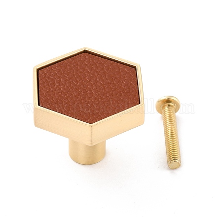 六角真鍮ボックスハンドル＆ノブ  樹脂製のカボションと鉄のネジで  マットゴールドカラー  チョコレート  29.5x24.5x34mm  穴：3.5mm DIY-P054-B02-1