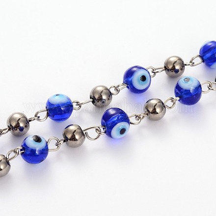 Ручной злые глаза Lampwork круглые бусины ожерелья цепи для браслетов делает AJEW-JB00106-04-1