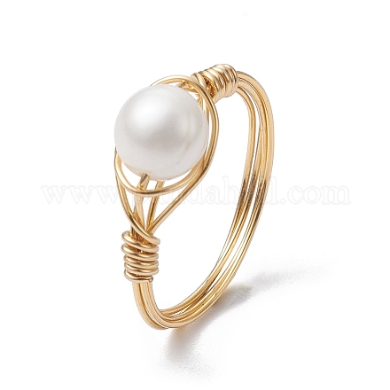 Anneaux de style perles tressées rondes en perles naturelles RJEW-JR00608-1