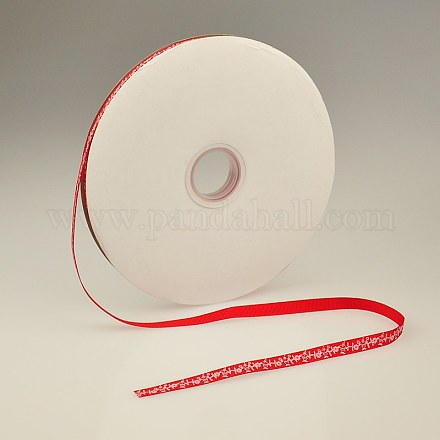 赤い印刷されたグログランリボン  パーティーの装飾のための素晴らしい  クリスマスのために  幅3/8インチ（10mm）  100ヤード/ロール（91.44メートル/ロール） SRIB-G007-10mm-2-1