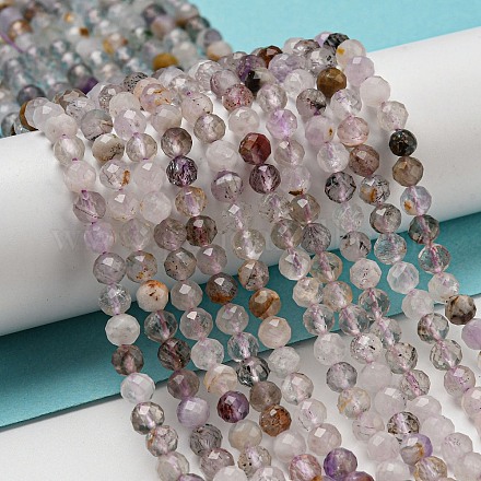 Hilos de perlas de cuarzo rutilado púrpura natural G-A097-A09-05-1