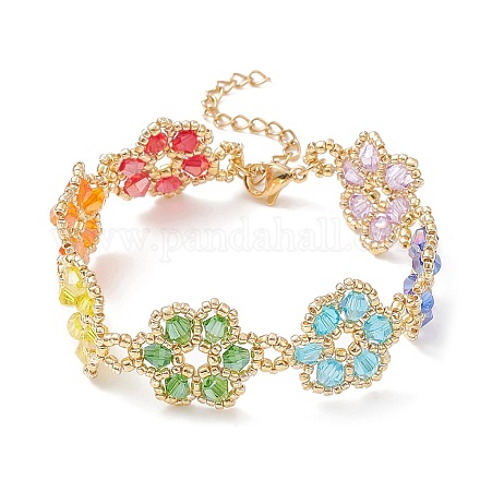 Bracelet à maillons de fleurs en perles de graines japonaises toho BJEW-MZ00040-1