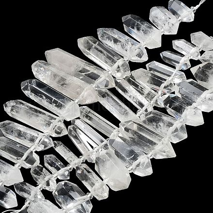Brins de perles pointues à double borne en cristal de quartz naturel G-M406-D01-1