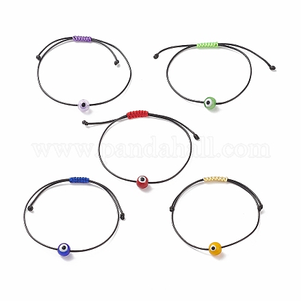 5шт 5 цвета лэмпворк круглые плетеные браслеты из бисера сглаза набор для женщин BJEW-JB08787-1