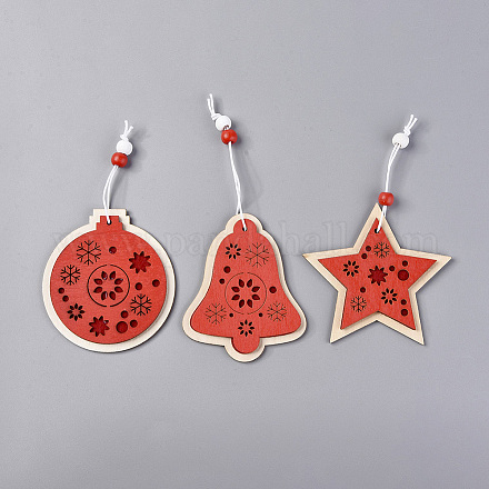 Bola y campana de Navidad y adornos de madera de estrella DIY-TAC0007-22-1
