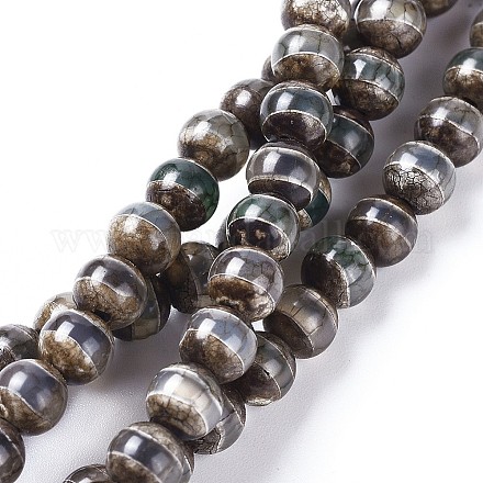 Natural Tibetan Striped Pattern dZi Agate Beads Strands G-F354-01-1