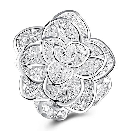 Laiton plaqué argent anneaux de mariage grande fleur RJEW-BB14638-1
