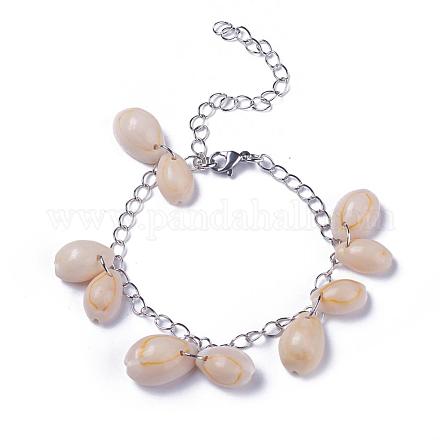 Bracelets en perles de cauris coquille avec breloque BJEW-JB04045-1