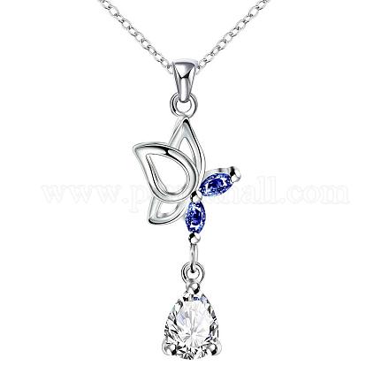 Silver Plated Brass Cubic Zirconia Pendant Necklaces NJEW-BB05136-A-1