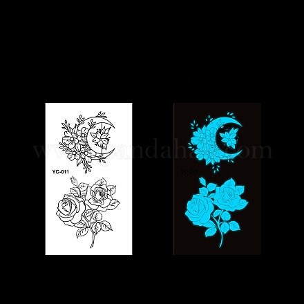 Luna luminosa con adesivi di carta per tatuaggi impermeabili temporanei rimovibili con fiori LUMI-PW0004-056C-1