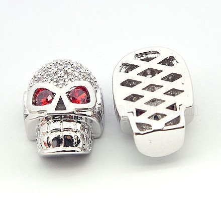 Fashionable Brass Micro Pave Cubic Zirconia Skull Hollow Beads ZIRC-L007-07P-1
