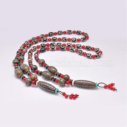 Colliers avec perles en agate tibétaine naturelle à bijoux bouddhistes NJEW-F131-01-1