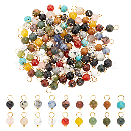 108 breloques rondes en pierres précieuses naturelles et synthétiques mélangées de 18 couleurs. PALLOY-AB00163-1