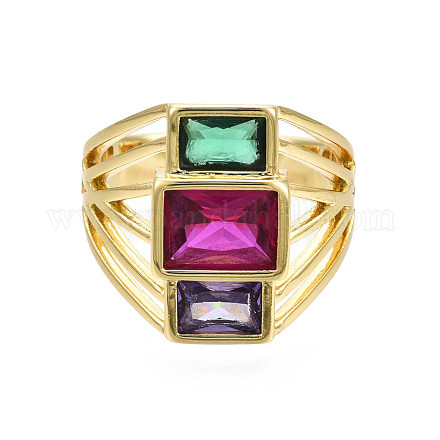 Красочное кубическое циркониевое тройное прямоугольное открытое кольцо-манжета RJEW-N037-013-02LG-1