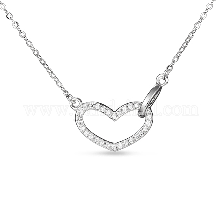 TINYSAND 925 Sterling Silver & Cubic Zirconia Heart Pendant Necklace TS-N221-S-1