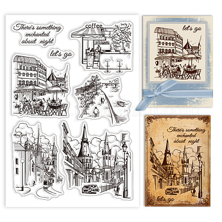 GLOBLELAND Cityscape Town Streetscape Clear Stamps for DIY Scrapbooking City Landscape Silicone Clear Stamp Seals Transparent Stamps for Cards Making Journal Decoration DIY-WH0448-0355-1