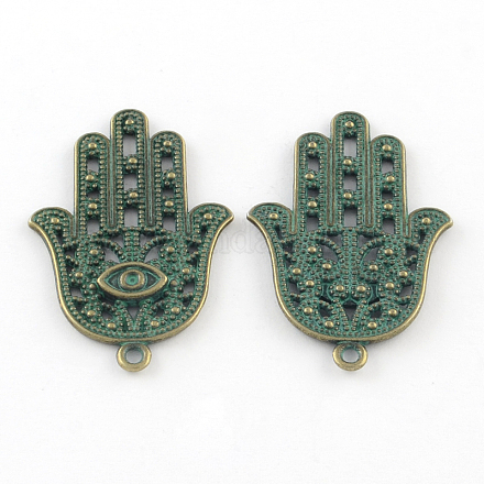 Alliage de zinc hamsa main / main de fatima / main de miriam avec pendentifs pour les yeux PALLOY-R065-028-FF-1