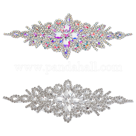 2 Uds. Apliques de rhinestone de vidrio con purpurina de flores de 2 estilos FIND-FG0002-60-1