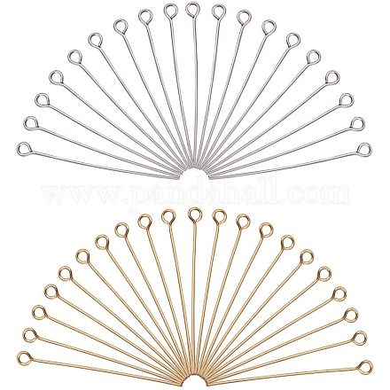 PandaHall Elite about 160pcs Silver And Golden Color 40mm Long 304 Stainless Steel Eye Pin For Jewellery Making STAS-PH0018-63-1