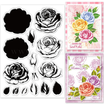 GLOBLELAND Layered Roses Clear Stamps Flowers Silicone Stamps Lovely Valentine's Day Flower Rubber Transparent Rubber Seal Stamps for Card Making DIY Scrapbooking Photo Album Decoration DIY-WH0167-57-0075-1