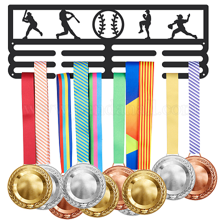 Superdant porte-médailles de baseball présentoir de médailles de sport crochets muraux en fer noir pour 60+ présentoir à médailles suspendu présentoir de porte-médailles de compétition à suspendre au mur ODIS-WH0021-198-1