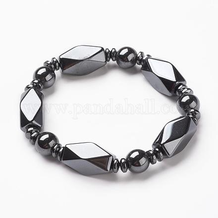 Bracelets extensibles avec perles en hématite synthétiques sans magnétiques BJEW-G556-03-1
