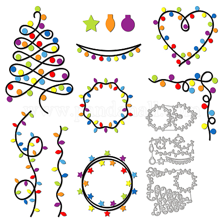 GLOBLELAND 3 Sets Christmas Lights Cutting Dies for DIY Scrapbooking Metal Light String Light Bulb Die Cuts Embossing Stencils Template for Paper Card Making Decoration Album DIY-WH0309-1204-1