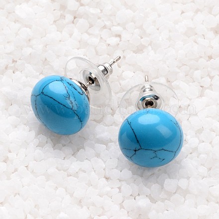 Synthetic Turquoise Stud Earrings G-F267-09B-1