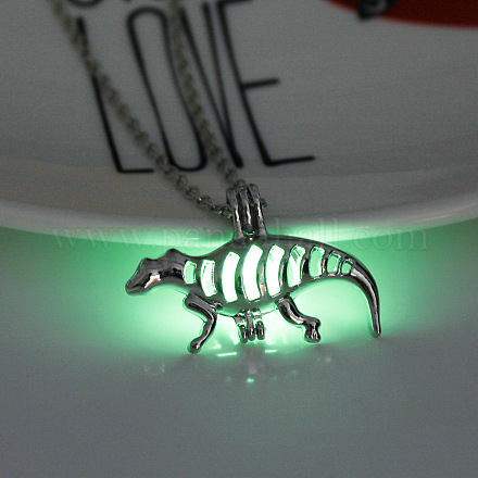 Collier pendentif cage de dinosaure en alliage avec pierre lumineuse synthétique LUMI-PW0001-005P-C-1
