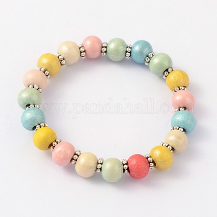 Cadeau de fête des enfants en bois de tambour teint en perles bracelets extensibles pour enfants BJEW-JB02016-1
