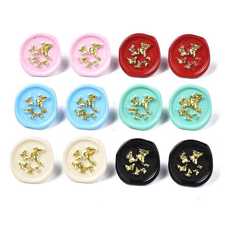 Flat Round with Butterfly Stud Earrings for Women EJEW-N046-017-NR-1