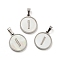 304 Stainless Steel with White Shell Pendants, Stainless Steel Color, Flat Round with Letter Charm, Letter.I, 18x16x1.5mm, Hole: 3x6mm