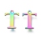 Ion Plating(IP) 304 Stainless Steel Charms, Laser Cut, Alphabet, Rainbow Color, Letter.T, 12x9x0.8mm, Hole: 1mm