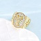 Brass Micro Pave Clear Cubic Zirconia Rings for Women, Oval with Jesus, Rack Plating, Cadmium Free & Lead Free, Long-Lasting Plated, Real 18K Gold Plated, 18.3mm, Inner Diameter: 17.4mm