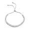 Brass Pave Clear Cubic Zirconia Teardrop Box Chain Slider Bracelets, Nickle Free, Long-Lasting Plated, Platinum, 10-3/8 inch(26.4cm)