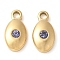 304 Stainless Steel with Rhinestone Charms, Manual Polishing, Oval, Ion Plating(IP), Golden, Purple Velvet, 11.5x6x2.5mm, Hole: 1.6mm